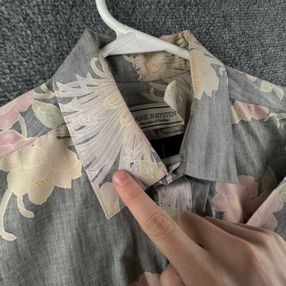 VTG Mark Raysten Malihini Large USA Made Half Button Up Shirt Floral Gray Pink - Picture 16 of 16